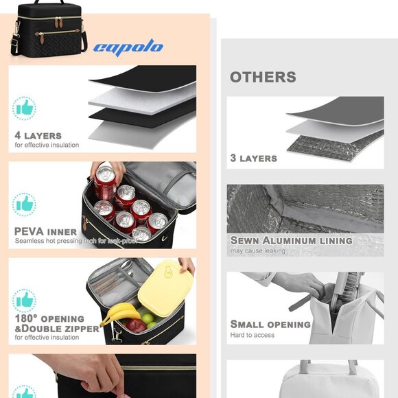 Lunch Box for Women Men Adults,Insulated Lunch Bag Leakproof Lunch Cooler Box wi - Picture 3 of 6